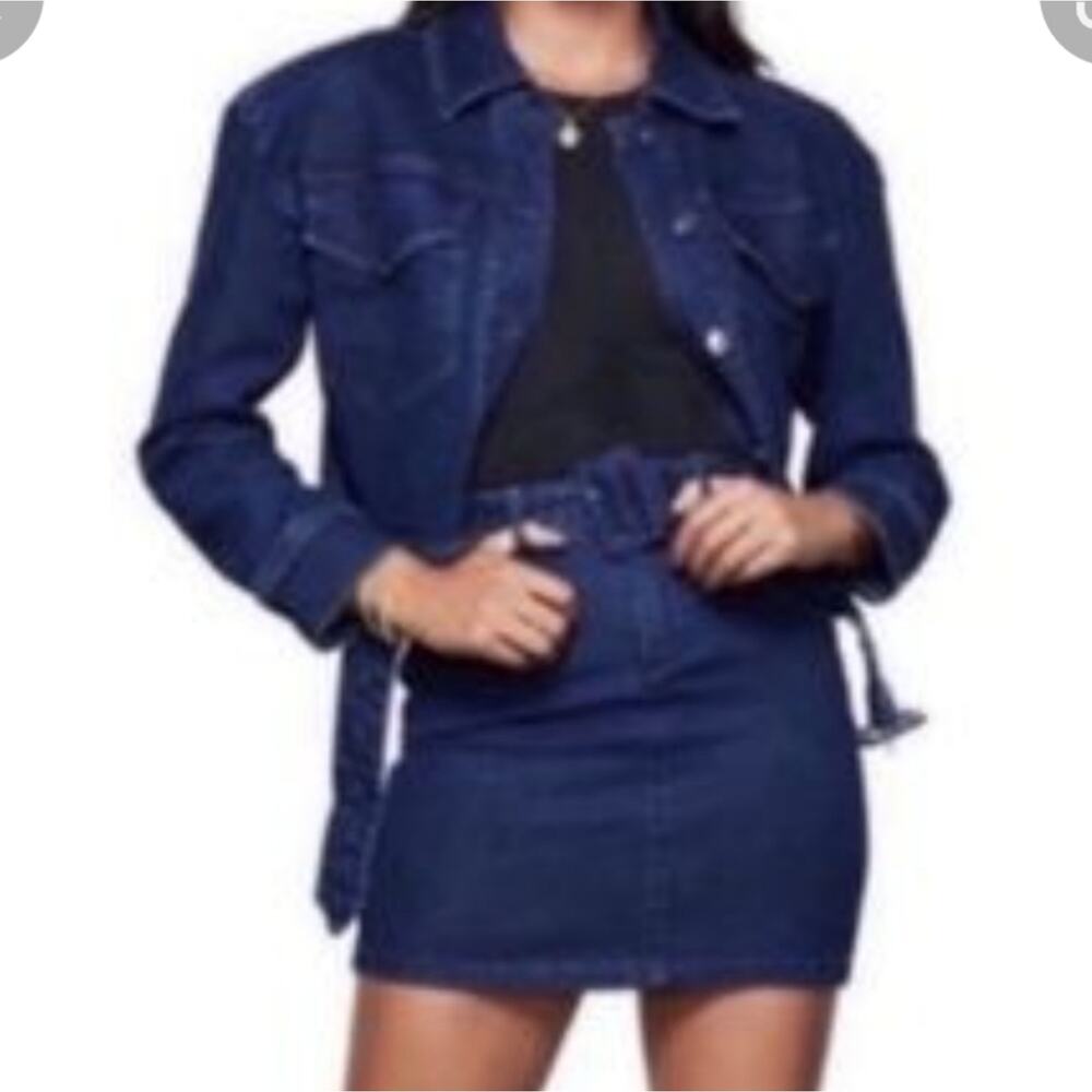 Good American dark denim 70's jacket cropped jean belted size 1 (small) - Picture 12 of 15